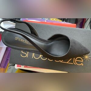 ShoeDazzle. Black sling back heels. Woman. New.